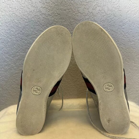 Gucci Sneakers Glitter Web Leather Silver Metallic High Top RARE Gucci 9, US 9.5 - Picture 4 of 10